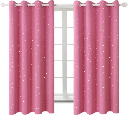 Miniatura 55 de BGment Cortinas opacas para dormitorio infantil, con aislamiento térmico, con ojales, estampado de estrellas plateadas, cortinas para oscurecer