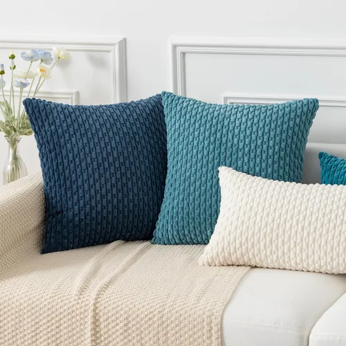 Miniatura 57 de K Kevin Textile - Juego de 2 fundas de almohada decorativas de corduroy suave azul con rayas estilo bohemio, fundas de almohada para sofá, cama