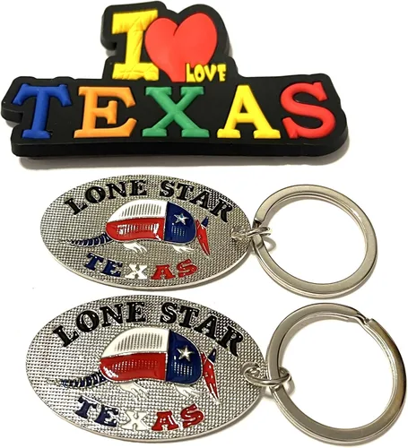 Miniatura 14 de Juego de 2 llaveros de recuerdo de Texas con imán para nevera con texto en inglés "I Love Texas", Diseño de horizonte de Dallas, Mediana