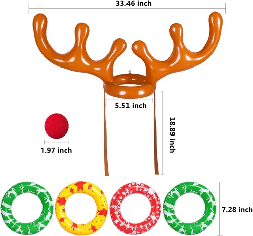 Miniatura 2 de MGparty - Juegos de lanzamiento de cuernos de reno inflables de Navidad, juego de anillos hinchables de Navidad para niños, adolescentes, adultos