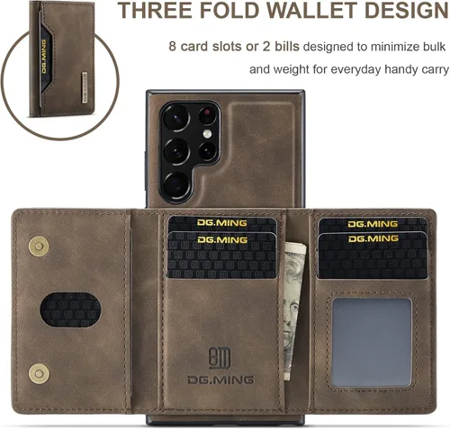 Miniatura 3 de Funda de cuero para Samsung Galaxy S22 Ultra 2 en 1 Funda magnética desmontable de protección trasera Funda delgada para teléfono con tarjetero Café