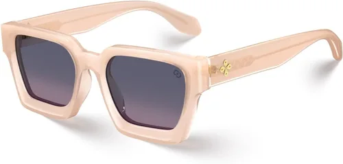 VISOONE Moda 100% UV400 Protección Rectángulo TR90 Y2K Gafas de sol Accesorios para Mujeres Hombres RIVER, Carne de suelo/Gris Rosa