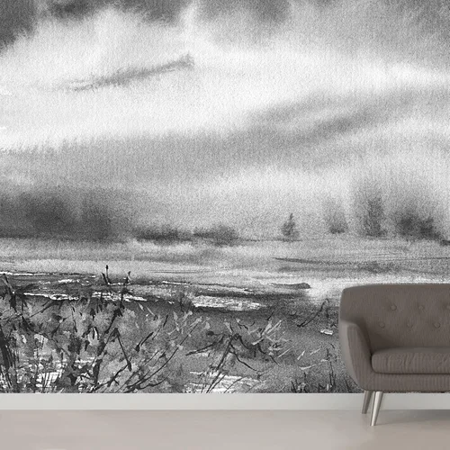 Miniatura 9 de SIGNWIN Adhesivo mural removible para pared, acuarela, pastel, tormenta, nube, lago, pantano, naturaleza, desierto, bellas artes, duotono, paisaje