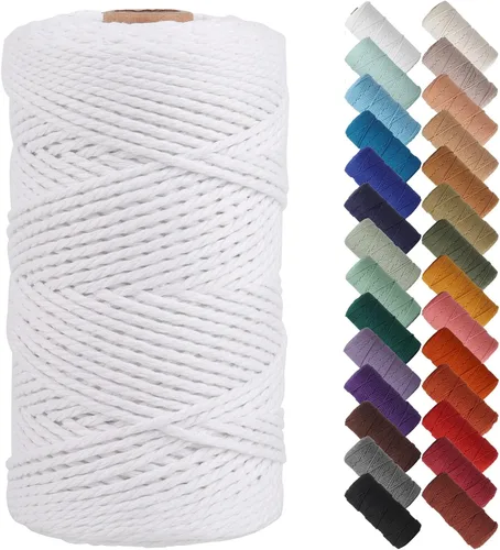 Miniatura 45 de Cordón de macramé de 1/8 pulgadas 220 yardas (200 metros) suministros naturales de macramé, hilo de macramé, cuerda de algodón de color, cuerda
