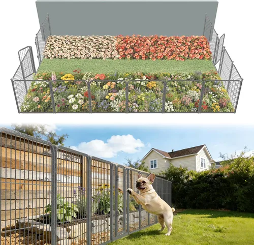 Miniatura 76 de FXW - Valla de jardín metálica y resistente para exteriores, barrera para perros y conejos, fácil instalación, negro, 24 pulgadas de alto x 29.6