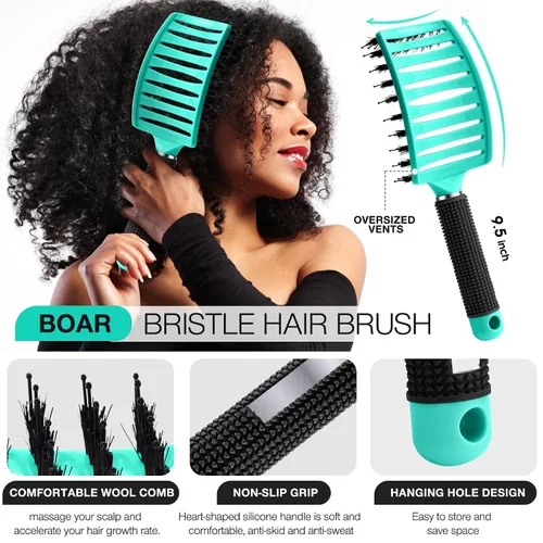 Miniatura 2 de Juego de 2 cepillos para el cabello, cepillos para el cabello para mujeres, hombres y niños, para cabello húmedo y seco, rizado, grueso, fino, Verde