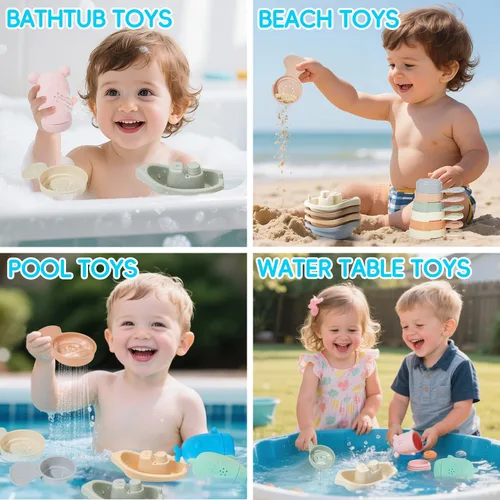 Miniatura 7 de Juguetes de baño para bebés de 1 a 3 años, 15 juguetes de baño sin moho para niños pequeños de 2 a 4 años, juguetes de mesa de agua para bañera