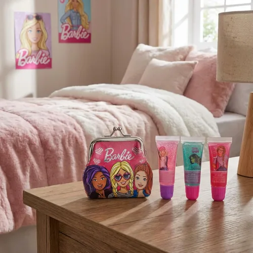 Miniatura 7 de Barbie - Paquete de 3 brillos de labios hidratantes con bolso, juego de maquillaje para niñas, perfecto para fiestas, fiestas de pijamas y regalos