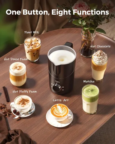 Miniatura 2 de Espumador de leche 8 en 1, espumador de leche desmontable y de gran capacidad de 13.5 fl oz, espumador de café con función de calefacción