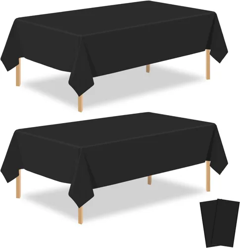 Paquete de 2 manteles rectangulares desechables de plástico negro de 54 x 108 pulgadas, manteles de plástico negro para cumpleaños, bodas,