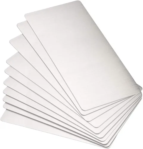 Miniatura 9 de uxcell Tarjeta de metal en blanco de 3.150 x 1.575 x 0.016 in, placa de acero inoxidable 201 cepillado para bricolaje impresión láser grabado negro
