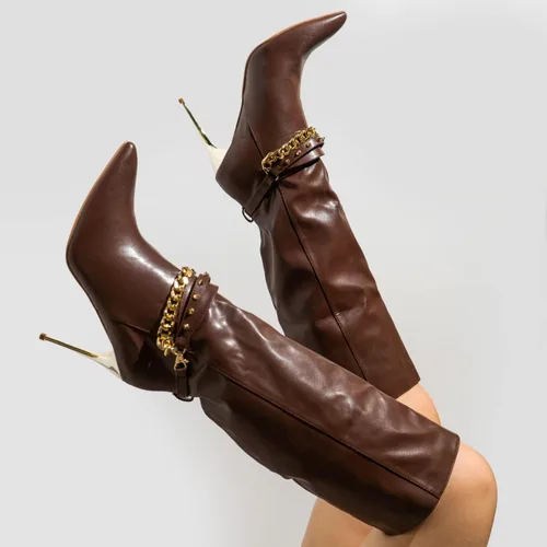 Miniatura 3 de Cape Robbin Esa - Botas vaqueras hasta la rodilla para mujer, botas vaqueras occidentales para mujer con tacones de aguja, botas de vestir de moda