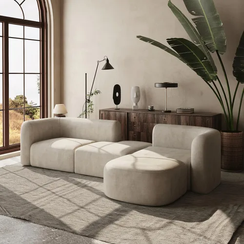 Miniatura 3 de Acanva - Sofá de lujo moderno de terciopelo con respaldo curvo, sofá minimalista cómodo para sala de estar y apartamento, seccional modular de 4