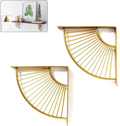 Soportes flotantes de metal en forma de abanico para estantería, juego de 2 soportes de estante de pared en ángulo recto, para colgar en casa,