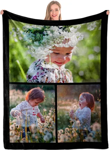 Miniatura 14 de Manta personalizada con 5 fotos y texto, manta con imágenes personalizadas, manta de forro polar divertida, ligera, súper suave, para sofá, cama