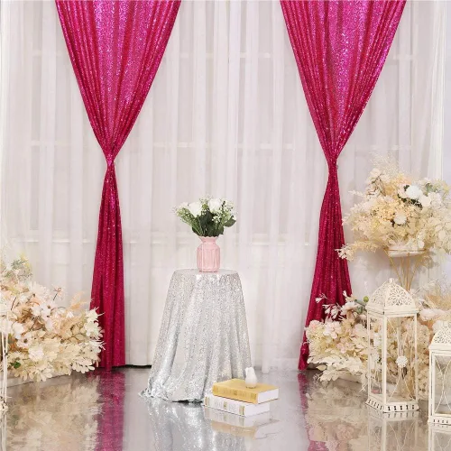 Miniatura 5 de Eternal Beauty Cortinas de fondo de lentejuelas rosadas, 2 paneles de 2 x 8 pies para San Valentín, Navidad, fiesta, cumpleaños, fotografía, boda