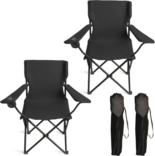 Miniatura 13 de Silla portátil de campamento, paquete de 2, silla plegable para exteriores con portavasos y bolsillo lateral para campamento, senderismo, picnic