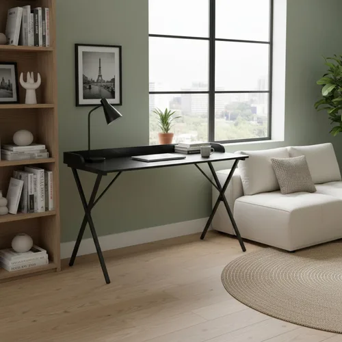 Miniatura 5 de FurnitureR Escritorio de oficina en casa con deflector, escritorio de estudio de computadora de 47.2 pulgadas con patas de metal en forma de X, mesa