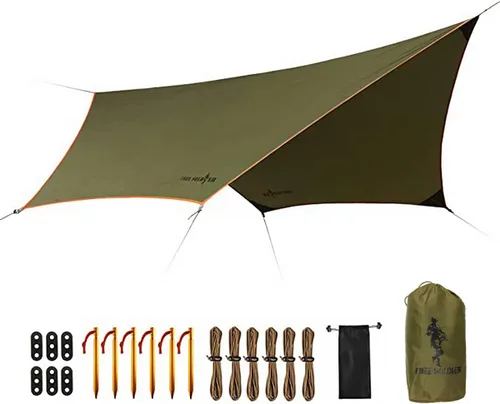 FREE SOLDIER Lona impermeable portátil multifuncional para exteriores, camping, viajes; toldo de mochilero, refugio contra la lluvia Marrón verdoso