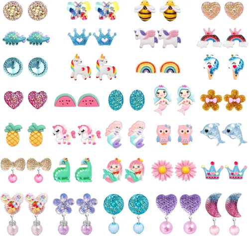 Miniatura 10 de Clip On Earrings Hypoallergenic Clips Earrings Sets Suitable for Ages 4-12 Little Girls, Cute Small Clips On Earrings Jewelry Gifts Set