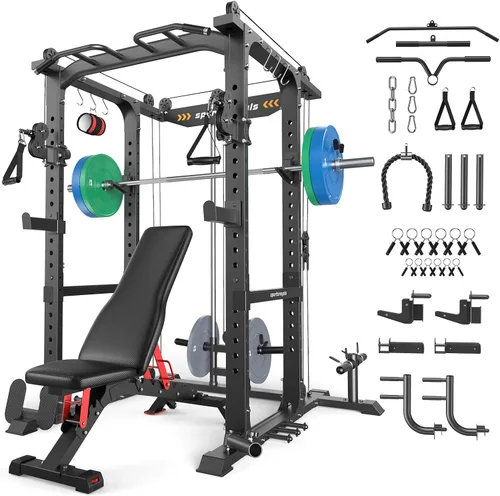 Miniatura 24 de Sportsroyals Jaula de Potencia, Rack de Potencia Multifuncional de 1600 libras con Sistema de Cruce de Cable Ajustable y Más Accesorios de Azul