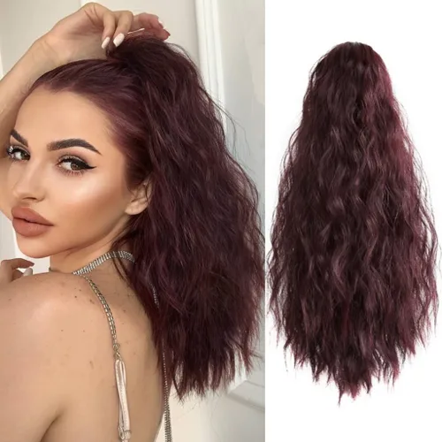 Miniatura 39 de Extensión de cola de caballo ondulada y rizada de 20 pulgadas de largo, peluca sintética de cola de caballo falsa con clip, extensiones de cabello