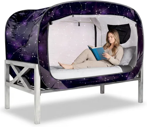 Miniatura 15 de ANC POP Tienda de Cama Twin Dosel de Cama Tienda de Ensueño Portátil para Adultos Tiendas de Dormir Interiores con 2 Puertas Tiendas de Espacio Negro