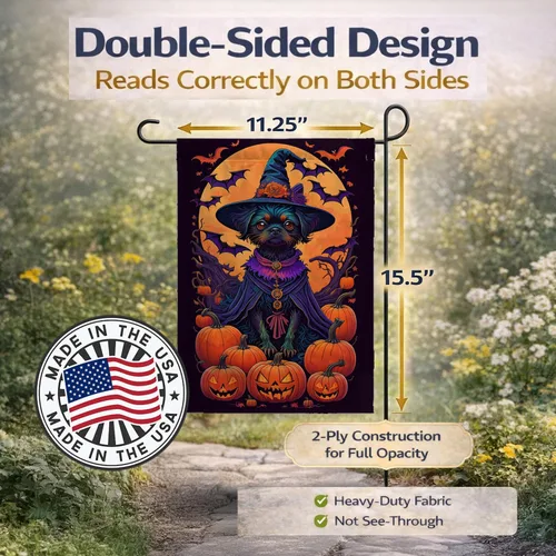 Miniatura 4 de Caroline's Treasures DAC1466GF - Bandera decorativa para jardín de Halloween de Affenpinscher Witchy para jardín, decoración para patio exterior