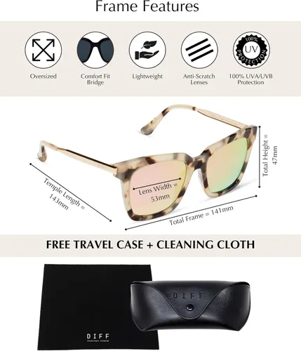 Miniatura 3 de DIFF Bella Designer - Gafas de sol cuadradas de gran tamaño para mujer, 100% protección UVA/UVB, colores de moda de moda Tortoise