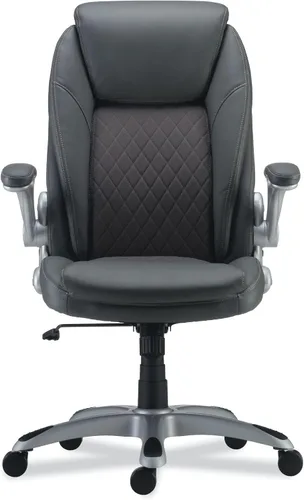 Miniatura 2 de Alera ALERA LEITHEN Silla MIDBACK de cuero regenerado, soporta hasta 275 libras, asiento/respaldo gris, base plateada