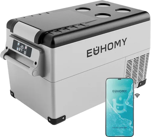 Euhomy - Refrigerador de automóvil, 12 voltios, 35L (38 qt), refrigerador RV con 12/24 V CC y 120-240 V CA, refrigerador y congelador, para