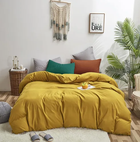 Miniatura 31 de Luxlovery Juego de edredón azul marino, tamaño King, de algodón, suave, transpirable, acogedor, con 1 funda de almohada color amarillo y 1 funda