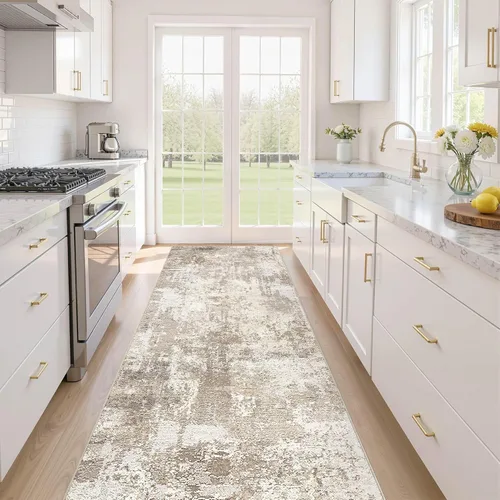 Miniatura 75 de Alfombra de pasillo lavable para cocina: 3 x 10 pies, antideslizante, abstracto, suave, moderno, resistente a las manchas, para interiores, piso