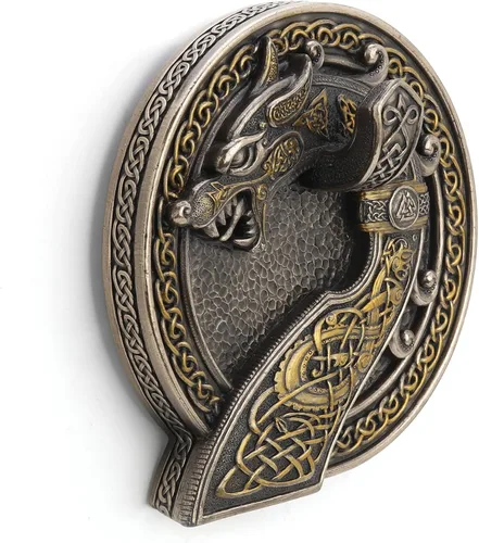 Miniatura 4 de Veronese Design Sigur Slaying Fafnir - Cuerno vikingo con dragón para montaje en pared, resina fundida en frío, acabado antiguo de brozne