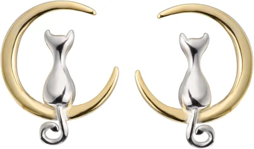 S.Leaf Aretes de plata de ley, aretes de gato y luna, artículos de gato para amantes de los gatos, joyería de gato para mujeres, regalos para