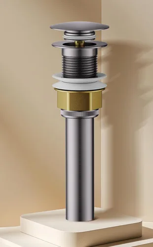 Miniatura 4 de Juego de desagüe para lavabo de baño con cesta coladora y tapón de drenaje desplegable (níquel cepillado, sin desbordamiento)