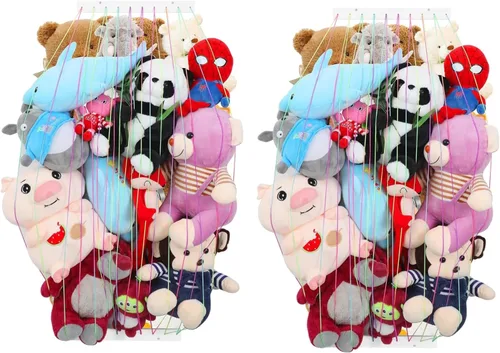 PHOENANCEE Organizador de juguetes de peluche, juego de 2 estantes de almacenamiento de pared de animales de peluche para niños, soporte colgante