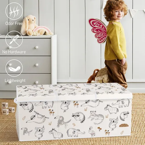 Miniatura 5 de Caja de juguetes plegable extragrande con tapas, organizador de almacenamiento resistente para niños, 38 x 16 x 13 pulgadas, baúl de juguetes