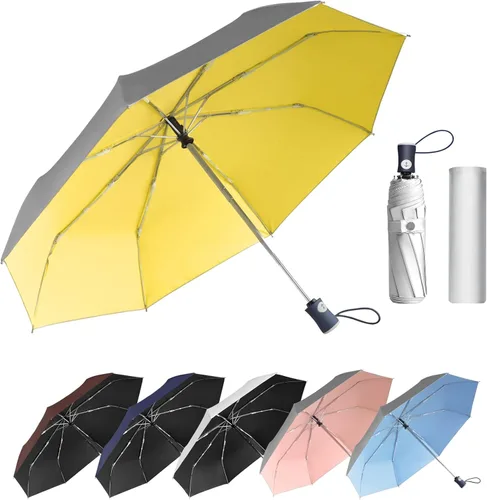 Miniatura 31 de Cuby Paraguas UV compacto plegable paraguas ligero portátil manual paraguas de viaje para resistente a la lluvia y 99% de protección UV con Negro