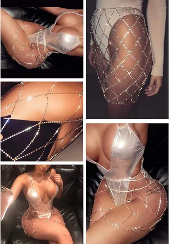 Miniatura 3 de Falda de diamantes de imitación para mujer cadena de cuerpo con franjas y cintura y cinturón de joyería sexy para cubrir para Rave Beach Dance Party