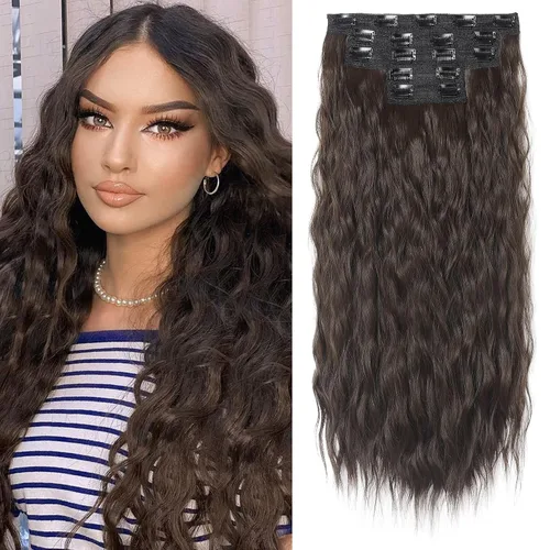 Miniatura 29 de REECHO Extensiones de cabello con clip, 5 piezas, de 24 pulgadas, de color rubio ceniza, extensiones de cabello con ondas largas y sueltas, HE002
