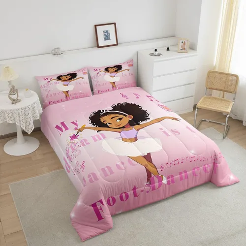 Miniatura 90 de Erosebridal Juego de ropa de cama de princesa de ballet, tamaño Queen, juego de edredón de 3 piezas para niñas bailarinas de ballet, lindo juego