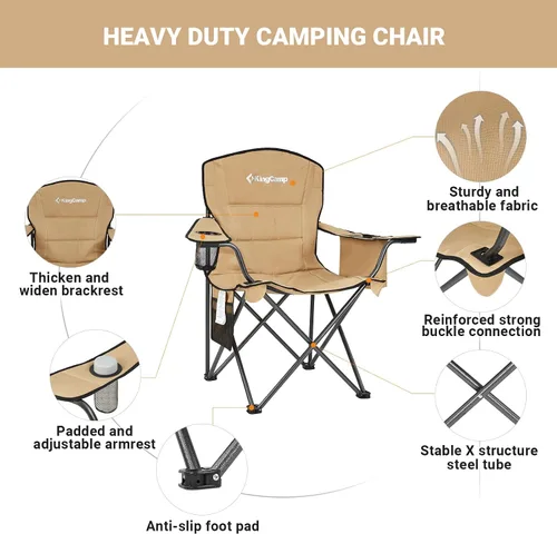 Miniatura 6 de KingCamp Paquete de 2 sillas de campamento de gran tamaño para adultos, sillas plegables resistentes de 300 libras, silla de campamento acolchada