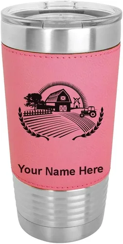 Miniatura 9 de LaserGram Vaso aislado al vacío de 20 onzas, granja, grabado personalizado incluido (piel sintética, estilo béisbol)