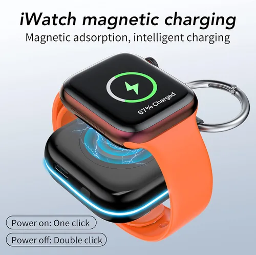 Miniatura 4 de HUOTO - Cargador portátil para Apple Watch, cargador magnético inalámbrico para iWatch de 1200 mAh, batería externa para viajes, llavero