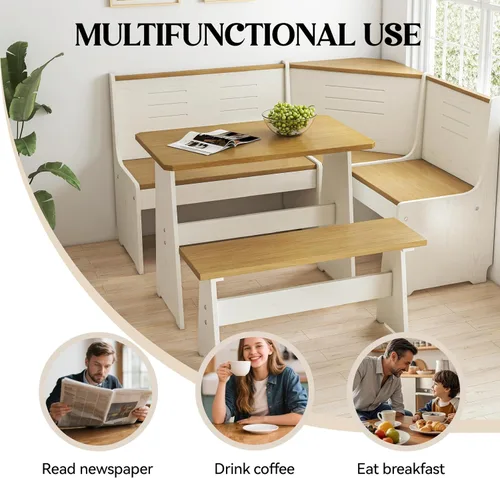 Miniatura 4 de Breakfast Nook - Juego de sillas de banco de cocina, mesa de comedor esquinera, ahorro de espacio, asiento reversible en forma de L para 3-5 Madera
