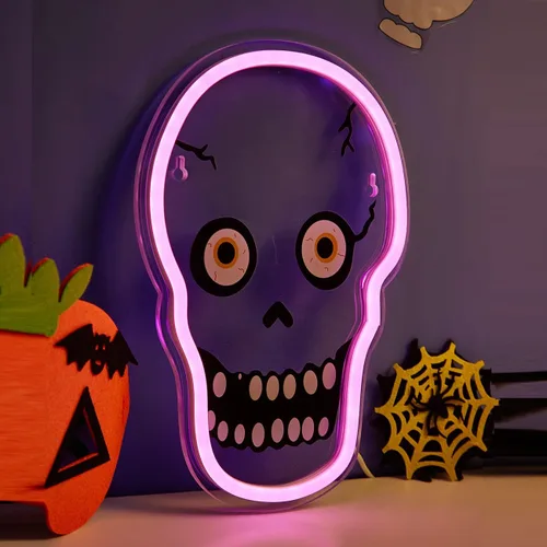 Miniatura 4 de Letrero LED de neón para Halloween, luz de neón alimentada por USB, luz nocturna de Halloween, decoración de arte de pared 3D, lámpara de neón