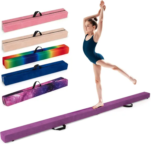 Giantex Haz de equilibrio de 7/8/9 pies, haz de gimnasia plegable con asas de transporte, base de goma antideslizante para niños, haz de gimnasia de