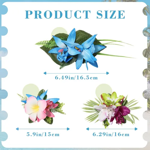 Miniatura 2 de HAIMEIKANG - Pinza para el pelo, 3 piezas de horquillas de flores hawaianas - Accesorios de cabello con flores tropicales artificiales para mujeres
