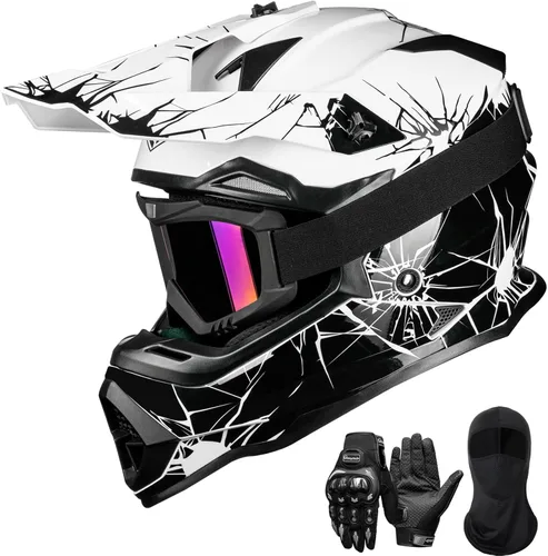ILM - Cascos para bicicleta de tierra para adultos, hombres y mujeres, para motocross, ATV, todoterreno, con gafas, guantes, máscara, modelo DOT